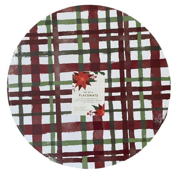 Christmas Boutique Reversible Cork Backed Placemats 15in Round Set of 4 New - Picture 13 of 15